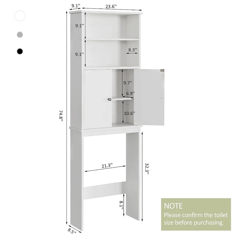 Meuble de rangement WC au-dessus des toilettes avec porte – Organiseur de salle de bain peu encombrant