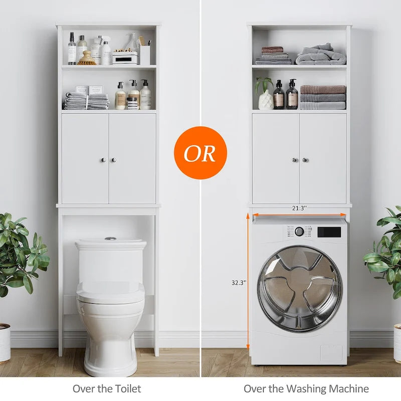 Meuble de rangement WC au-dessus des toilettes avec porte – Organiseur de salle de bain peu encombrant