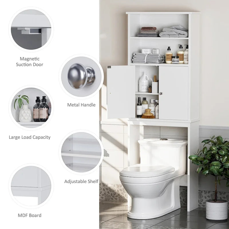 Meuble de rangement WC au-dessus des toilettes avec porte – Organiseur de salle de bain peu encombrant