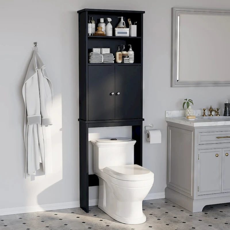 Meuble de rangement WC au-dessus des toilettes avec porte – Organiseur de salle de bain peu encombrant