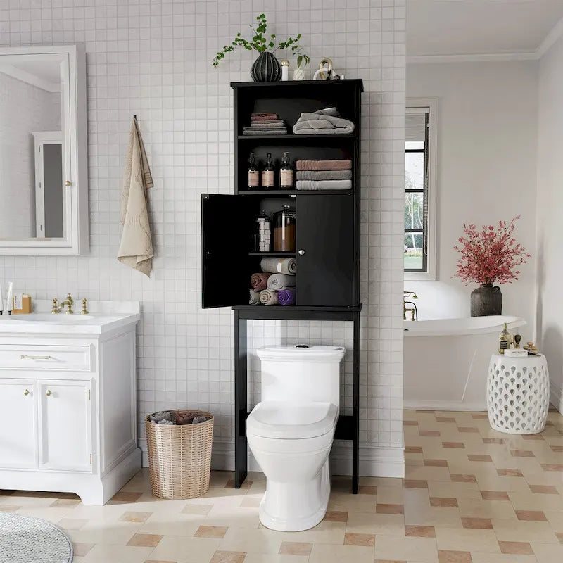 Meuble de rangement WC au-dessus des toilettes avec porte – Organiseur de salle de bain peu encombrant
