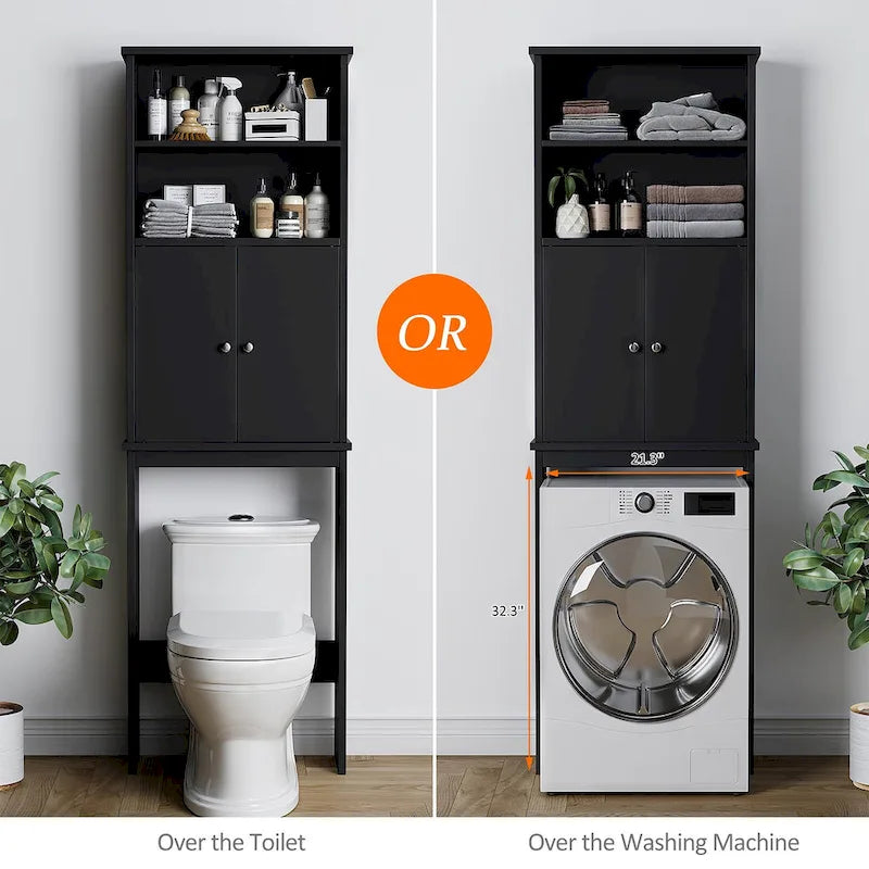 Meuble de rangement WC au-dessus des toilettes avec porte – Organiseur de salle de bain peu encombrant