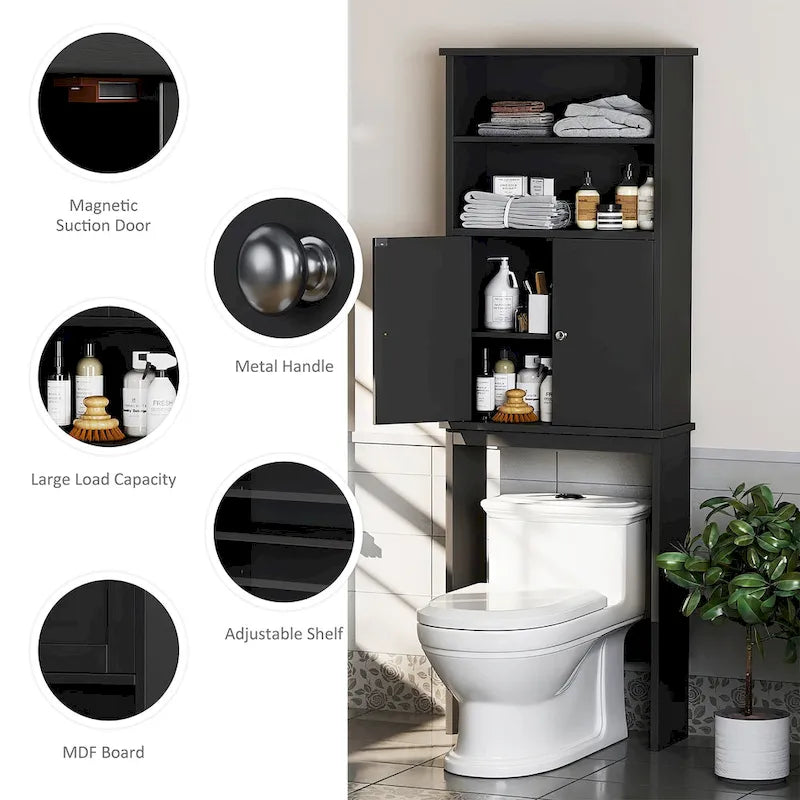 Meuble de rangement WC au-dessus des toilettes avec porte – Organiseur de salle de bain peu encombrant