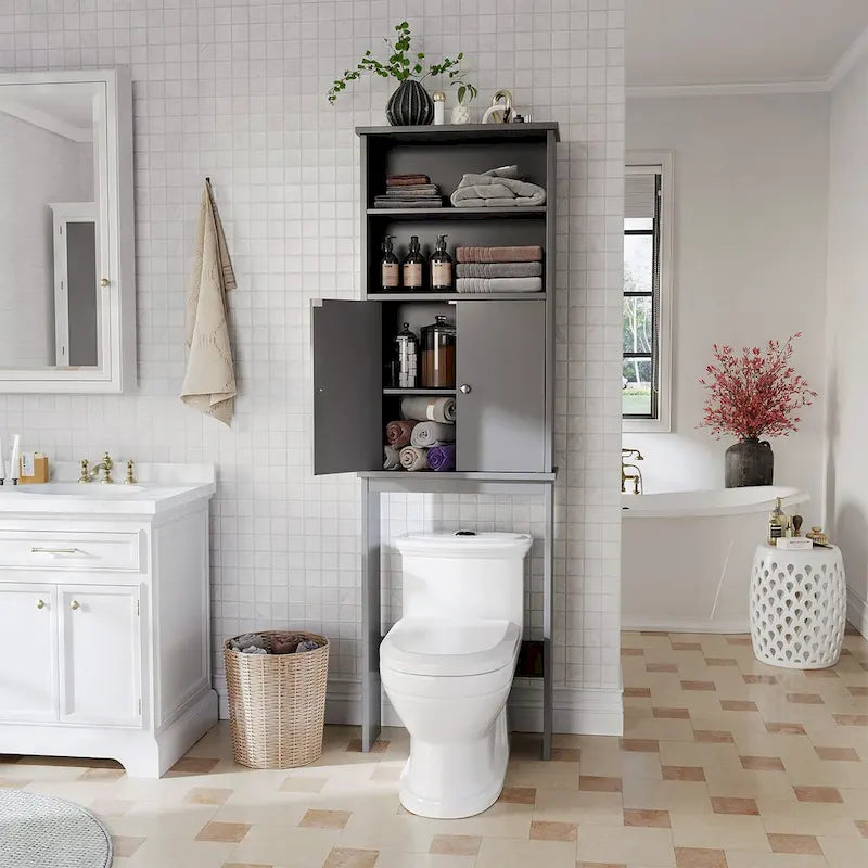 Meuble de rangement WC au-dessus des toilettes avec porte – Organiseur de salle de bain peu encombrant