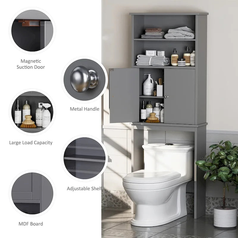 Meuble de rangement WC au-dessus des toilettes avec porte – Organiseur de salle de bain peu encombrant