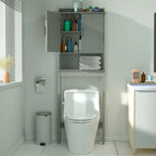 Meuble de rangement en bambou à placer au-dessus des toilettes avec étagère réglable et portes doubles