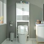Meuble de rangement en bambou à placer au-dessus des toilettes avec étagère réglable et portes doubles