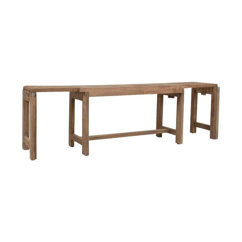 Banc extensible en manguier massif naturel – Dessus à lattes, s'étend jusqu'à 152 cm