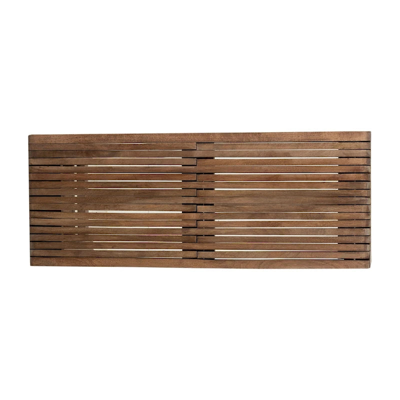 Banc extensible en manguier massif naturel – Dessus à lattes, s'étend jusqu'à 152 cm