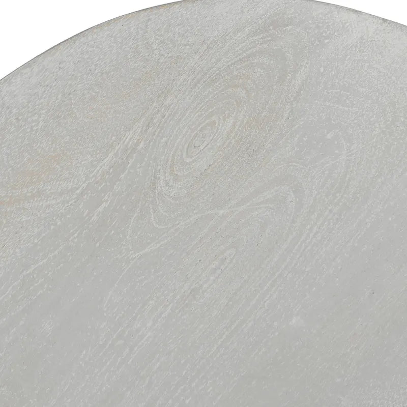 Table d'appoint ronde – En manguier massif sculpté cannelé, fabriquée à la main
