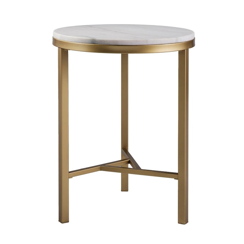 Table d'appoint Mid-Century Moderne en marbre ivoire et or