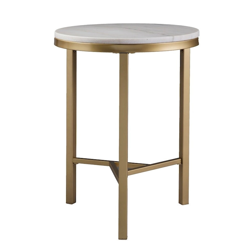 Table d'appoint Mid-Century Moderne en marbre ivoire et or