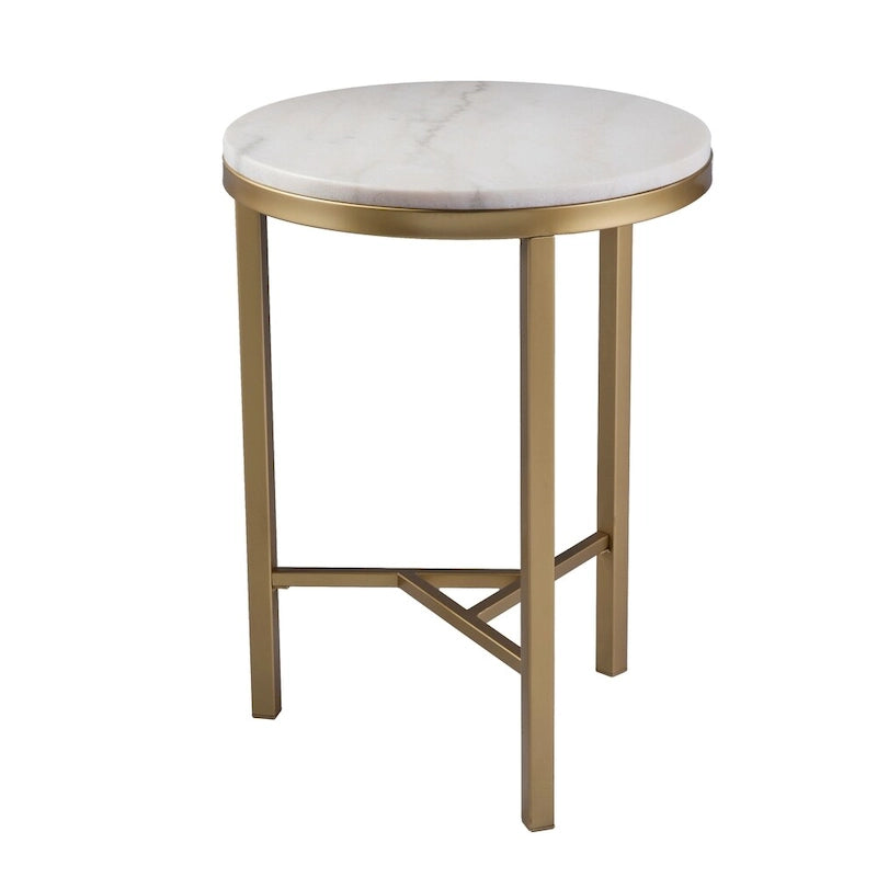 Table d'appoint Mid-Century Moderne en marbre ivoire et or
