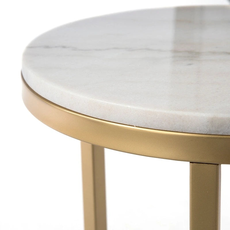 Table d'appoint Mid-Century Moderne en marbre ivoire et or