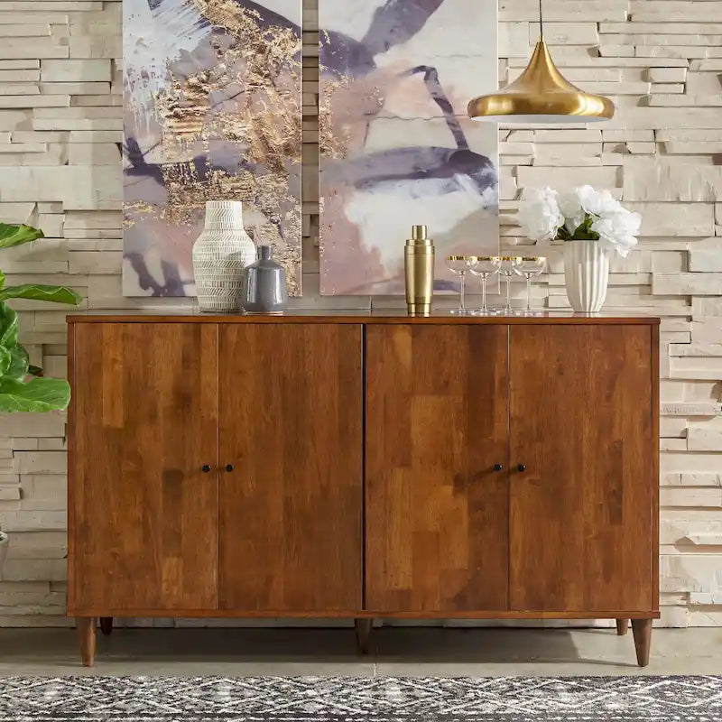 Buffet en bois massif – Meuble de rangement de salle à manger moderne du milieu du siècle