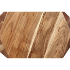 Table d'appoint artisanale de 22 pouces, bois d'acacia massif multifacette, plateau octogonal, marron naturel