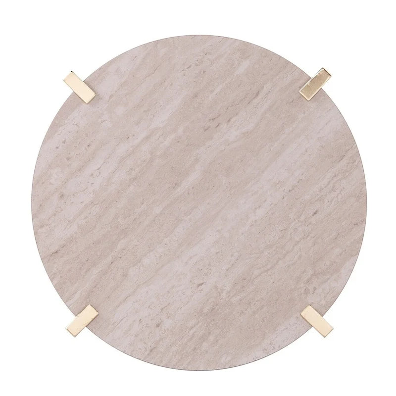 Table d'appoint ronde moderne Aldea – Dessus en faux marbre et étagère en bois