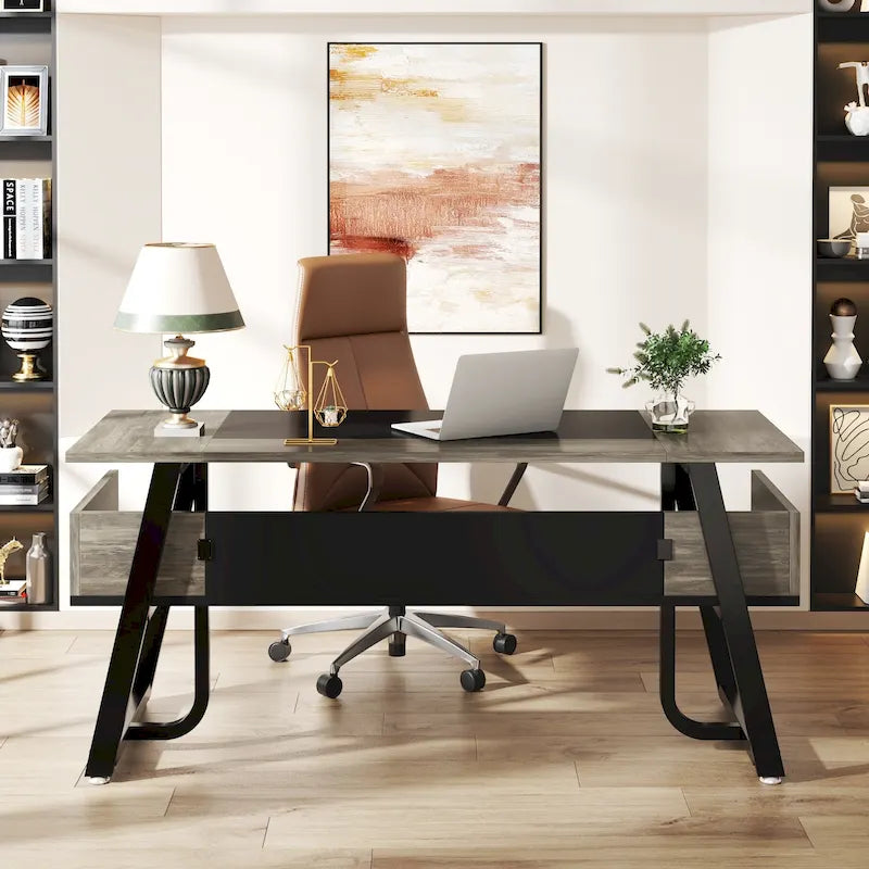 Bureau de direction avec étagère de rangement – Bureau d'écriture professionnel