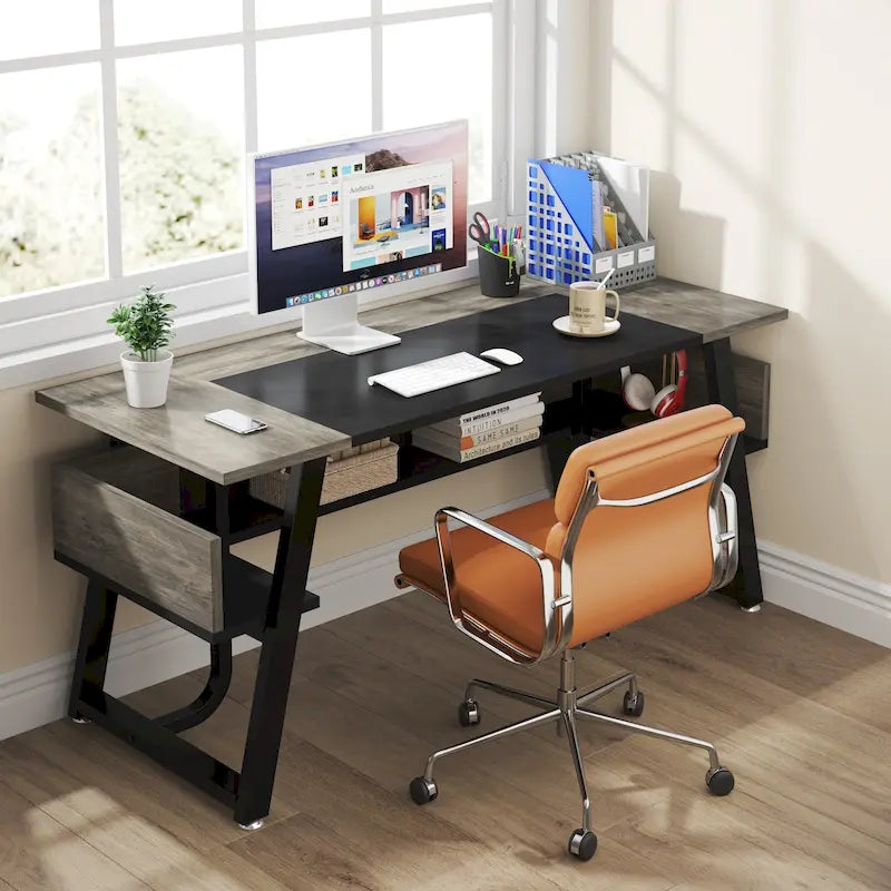 Bureau de direction avec étagère de rangement – Bureau d'écriture professionnel
