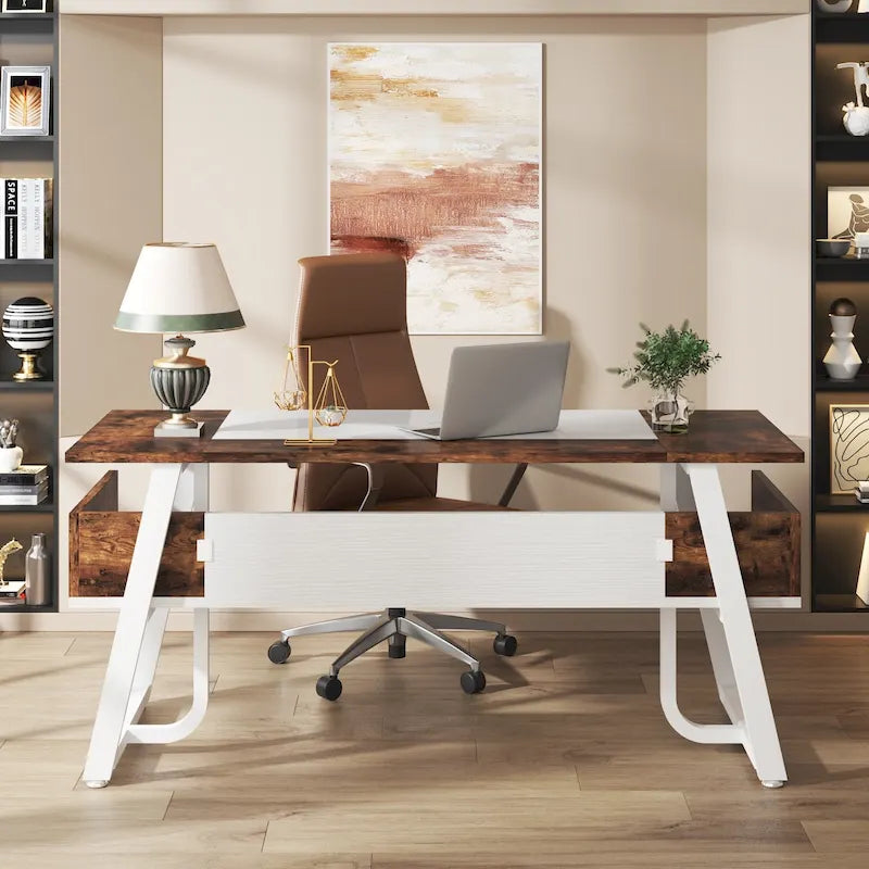 Bureau de direction avec étagère de rangement – Bureau d'écriture professionnel