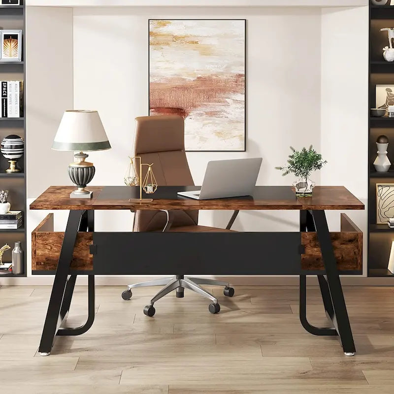 Bureau de direction avec étagère de rangement – Bureau d'écriture professionnel