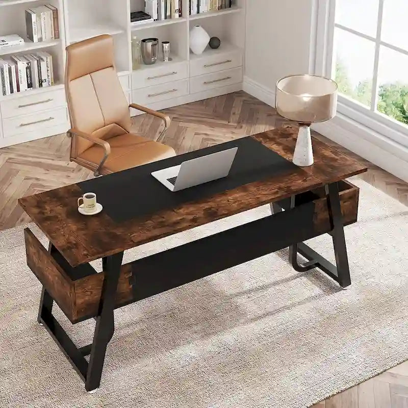 Bureau de direction avec étagère de rangement – Bureau d'écriture professionnel