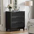 Commode noire à 3 tiroirs en rotin – Commode moderne pour chambre à coucher