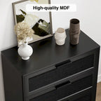 Commode noire à 3 tiroirs en rotin – Commode moderne pour chambre à coucher