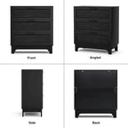 Commode noire à 3 tiroirs en rotin – Commode moderne pour chambre à coucher