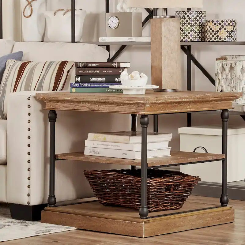 Table d'appoint Cornice Accent avec rangement – Table d'appoint rustique en bois