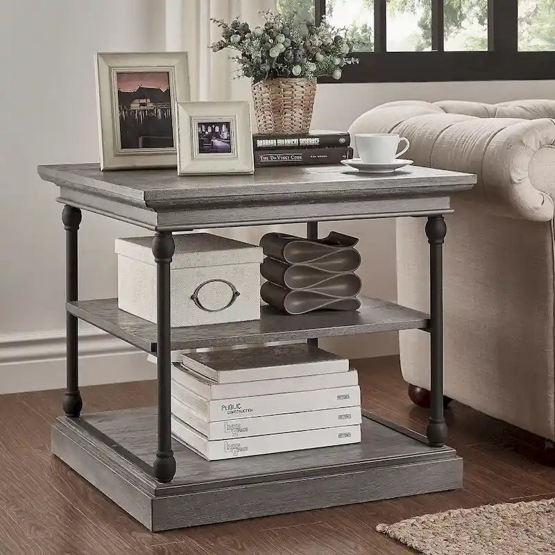 Table d'appoint Cornice Accent avec rangement – Table d'appoint rustique en bois