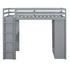 Lit mezzanine avec grandes étagères, bureau et éclairage LED