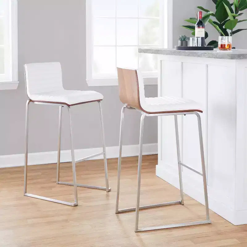 Lot de 2 tabourets de bar LumiSource Mason Mara 76 cm, acier inoxydable, noyer, cuir PU