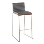 Lot de 2 tabourets de bar LumiSource Mason Mara 76 cm, acier inoxydable, noyer, cuir PU