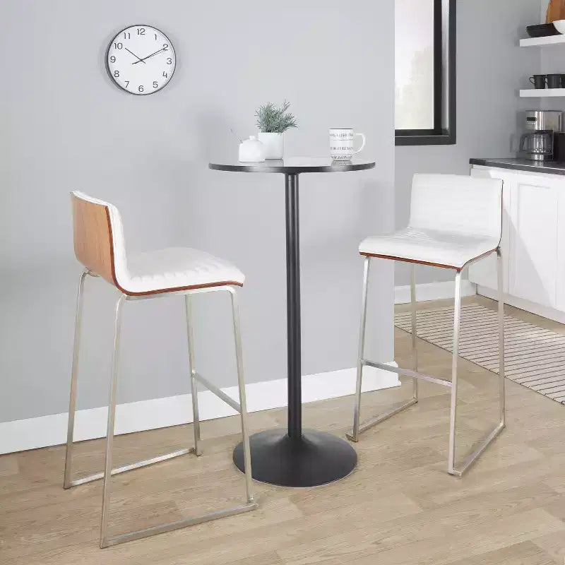 Lot de 2 tabourets de bar LumiSource Mason Mara 76 cm, acier inoxydable, noyer, cuir PU