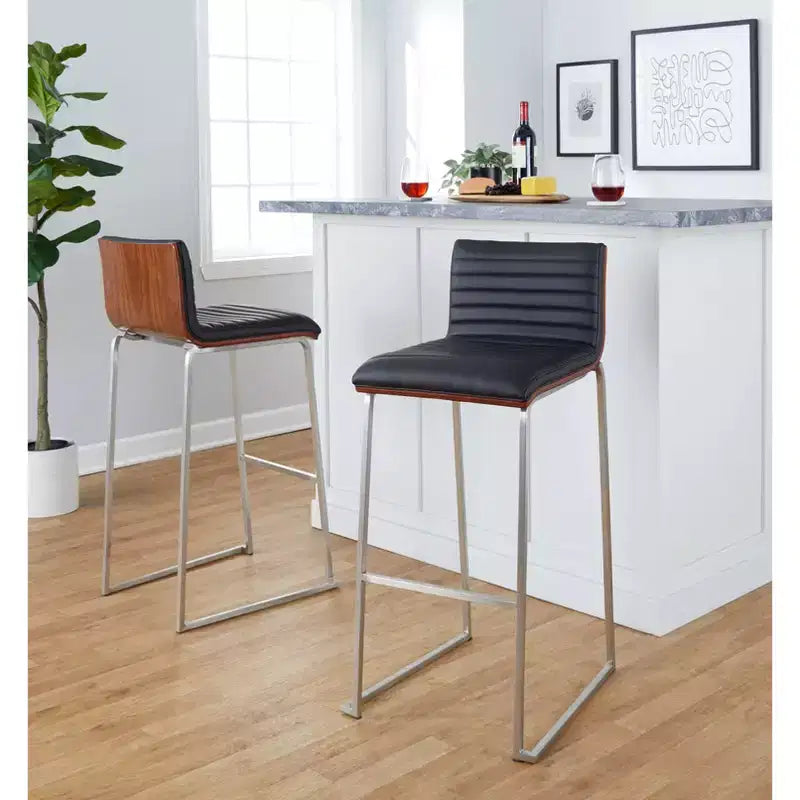 Lot de 2 tabourets de bar LumiSource Mason Mara 76 cm, acier inoxydable, noyer, cuir PU