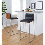 Lot de 2 tabourets de bar LumiSource Mason Mara 76 cm, acier inoxydable, noyer, cuir PU