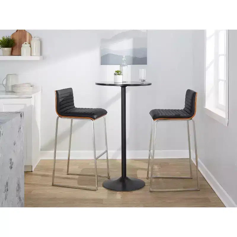 Lot de 2 tabourets de bar LumiSource Mason Mara 76 cm, acier inoxydable, noyer, cuir PU