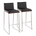 LumiSource Set of 2 30" Mason Mara Barstools Stainless Steel Walnut PU Leather