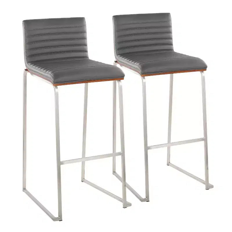 Lot de 2 tabourets de bar LumiSource Mason Mara 76 cm, acier inoxydable, noyer, cuir PU