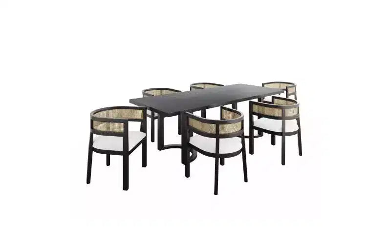 Ensemble de salle à manger rembourré 7 pièces Christopher Knight Home Avery en canne et bois d'hévéa