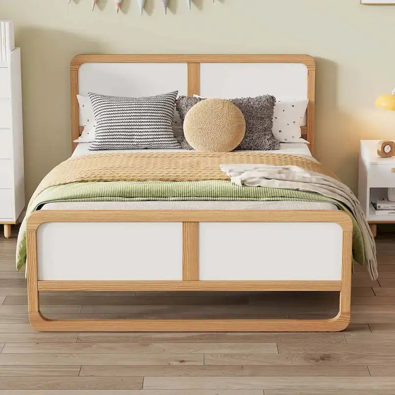 Lit plateforme pleine grandeur en bois massif de style moderne pour enfants