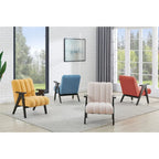 Fauteuil d'appoint moderne en tissu Sherpa Teddy – Cadre en bois Espresso