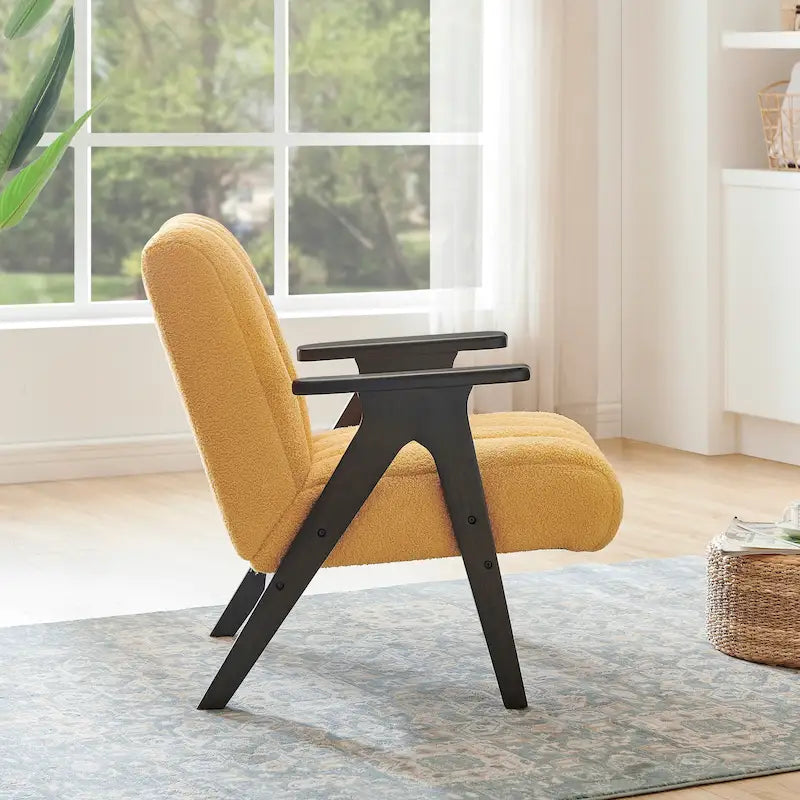 Fauteuil d'appoint moderne en tissu Sherpa Teddy – Cadre en bois Espresso