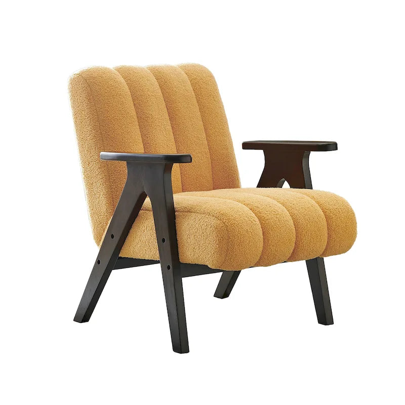 Fauteuil d'appoint moderne en tissu Sherpa Teddy – Cadre en bois Espresso