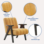 Fauteuil d'appoint moderne en tissu Sherpa Teddy – Cadre en bois Espresso