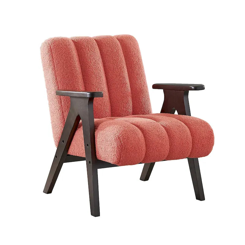 Fauteuil d'appoint moderne en tissu Sherpa Teddy – Cadre en bois Espresso
