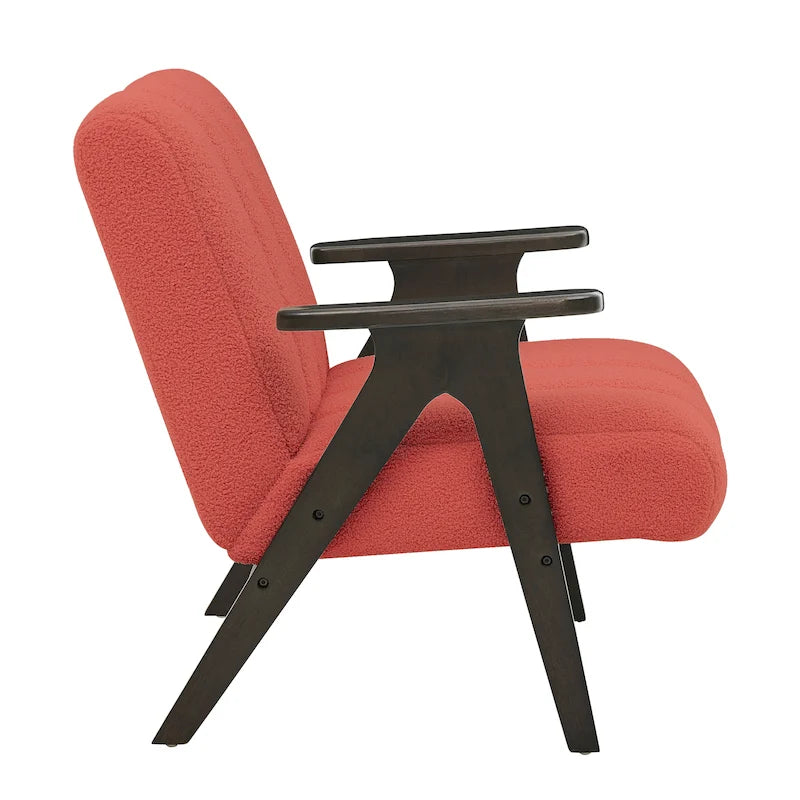 Fauteuil d'appoint moderne en tissu Sherpa Teddy – Cadre en bois Espresso