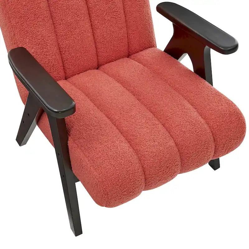 Fauteuil d'appoint moderne en tissu Sherpa Teddy – Cadre en bois Espresso