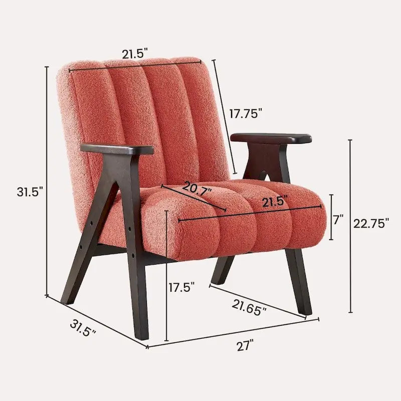 Fauteuil d'appoint moderne en tissu Sherpa Teddy – Cadre en bois Espresso